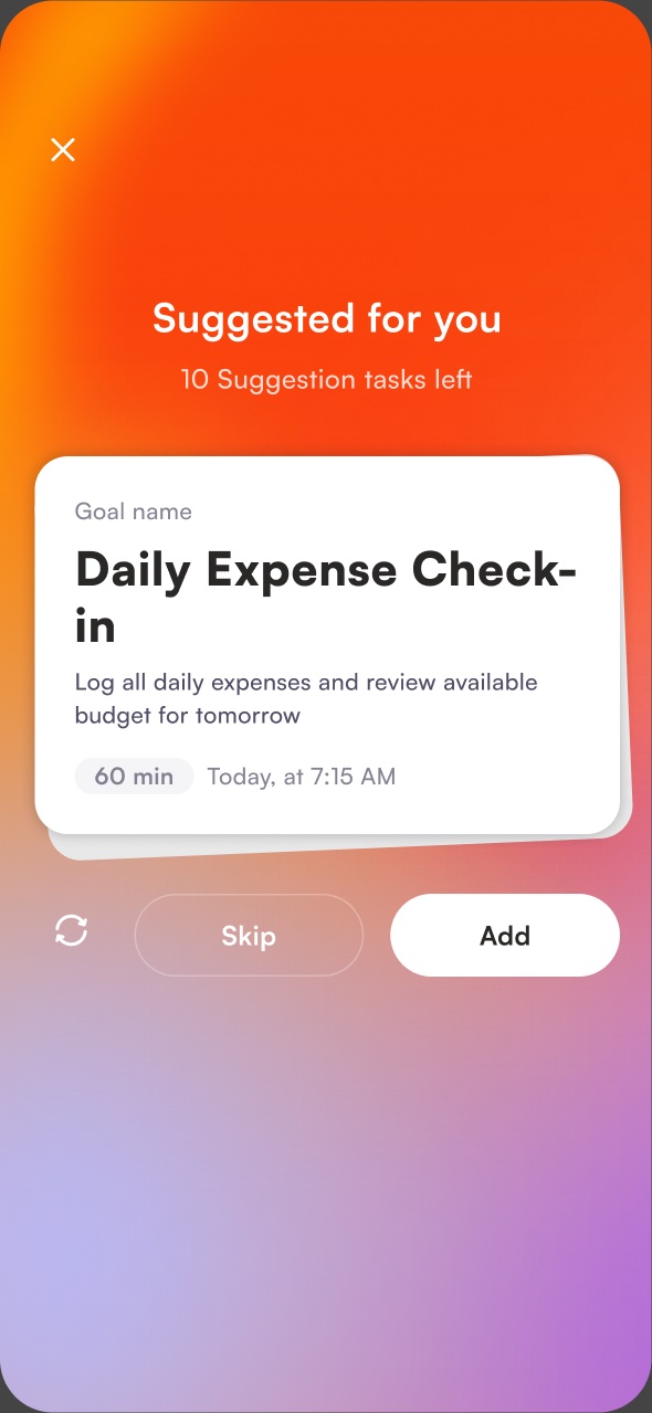 Suggested for tomorrow: add or skip, card by card.