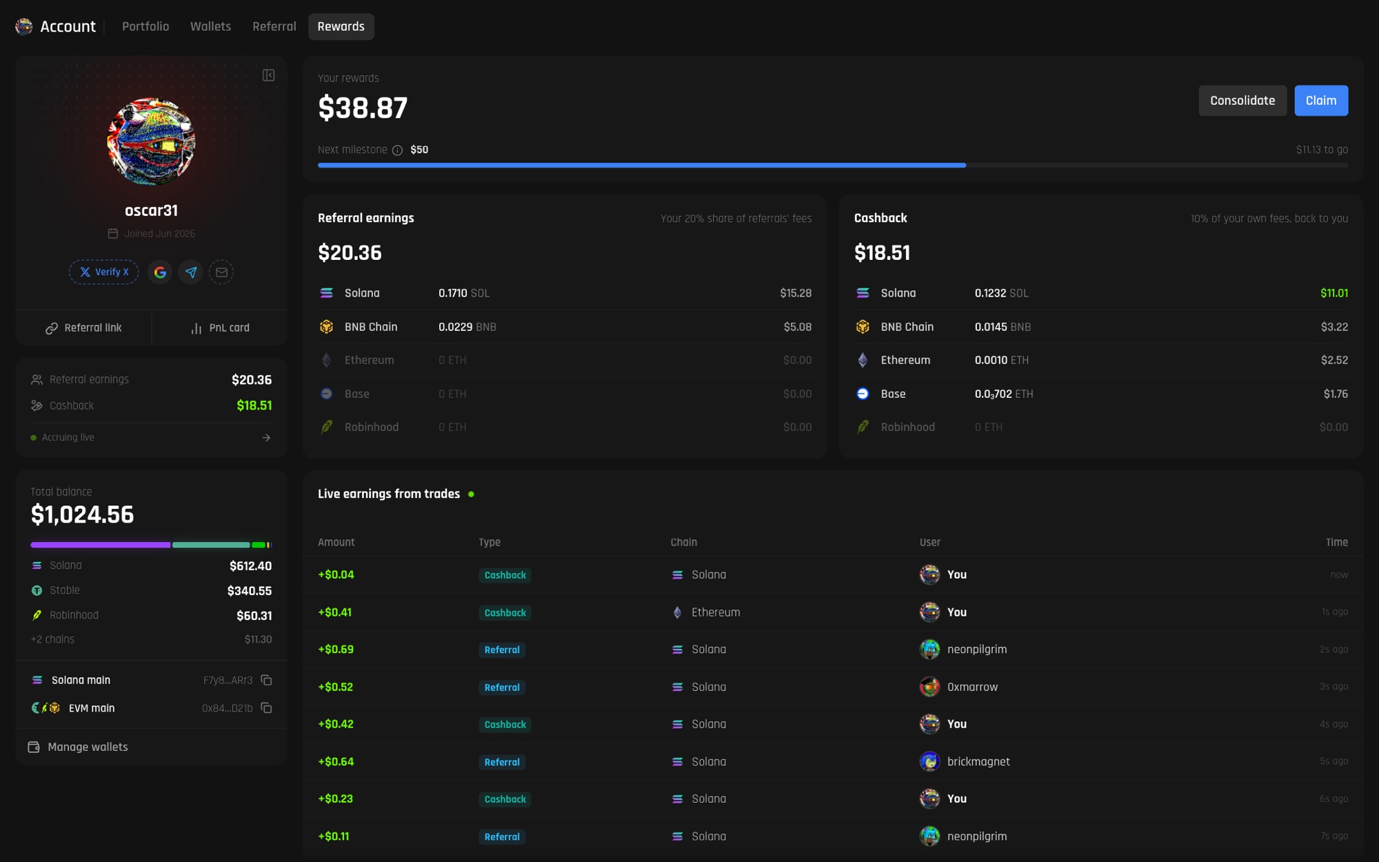 account · rewards